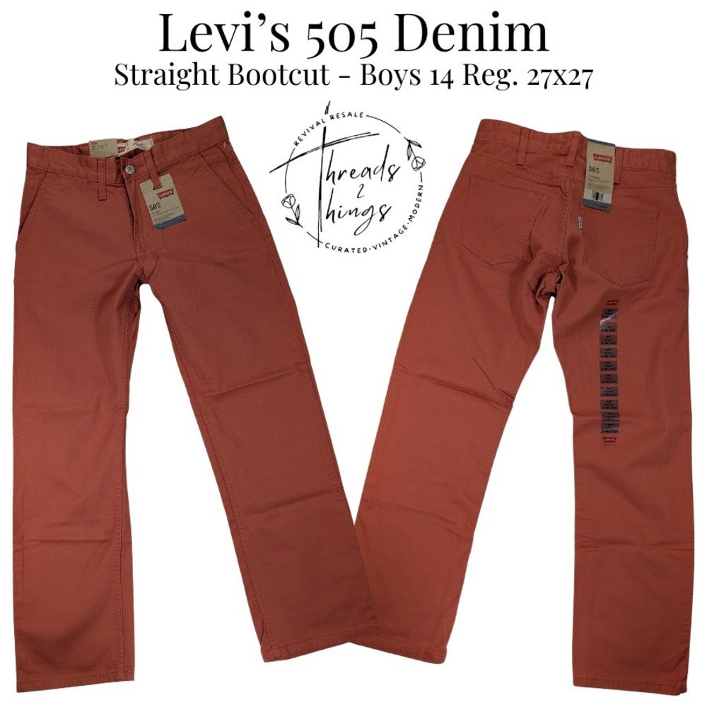 NWT Levi's 505 Jeans Boys 14 Reg 27x27 Salmon Pink Denim Straight Bootcut Cotton